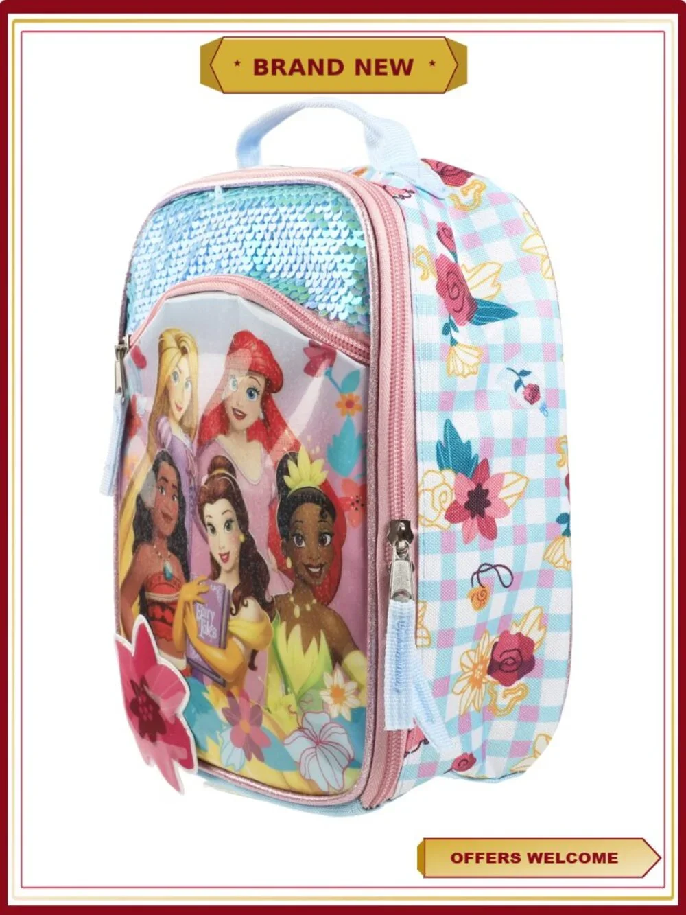 Disney Princess Lunch Bag with Side Pocket Handle Zipper